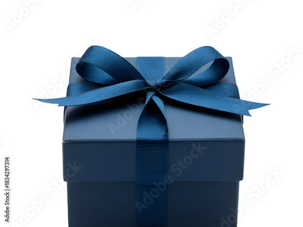 Obraz Elegant blue gift box with ribbon and bow isolated on transparent background