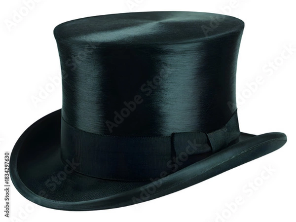 Obraz Elegant black silk top hat isolated on transparent background