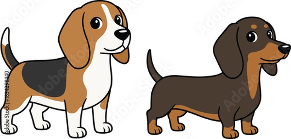Fototapeta A grand collection of twenty-four adorable, cheerful, and diverse cartoon puppies and dogs, featuring multiple breeds in a friendly vector illustration style.
