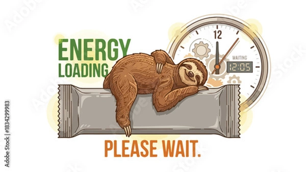 Obraz Sloth resting on energy bar waiting for energy loading please wait.