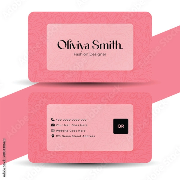Fototapeta Modern pink business card design template with name and contact info