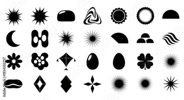 Fototapeta Black Silhouette Icons Set Sun Moon Star Flower Egg Shapes for Web Design Elements