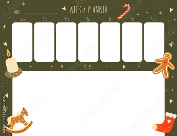 Obraz December weekly planner. Printable Holiday diary. Vector.