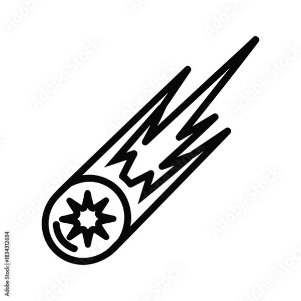 Fototapeta Meteorite or comet icon with fiery tail streaking across space