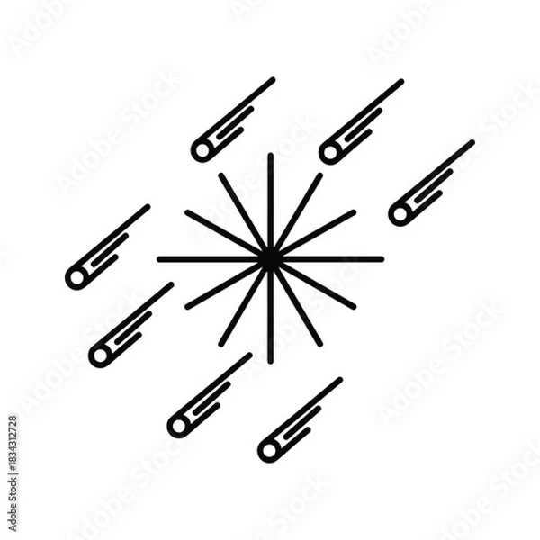 Fototapeta Abstract meteor shower icon with stars radiating from center