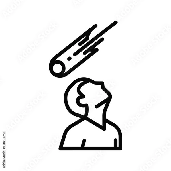 Fototapeta Human looking up at meteoroid falling from space simple icon