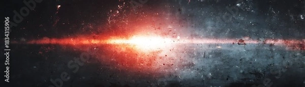 Obraz Intense horizontal light beam radiates across a distressed, dark abstract texture