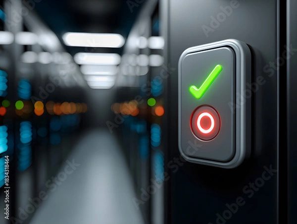 Obraz Data Center Security Panel with Green Check Light in Server Room
