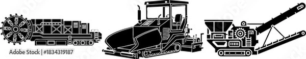 Obraz Road Construction and Paving Machinery Vector Icons Set
