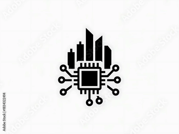 Obraz Abstract City Network Icon Featuring Building and Node Designs
