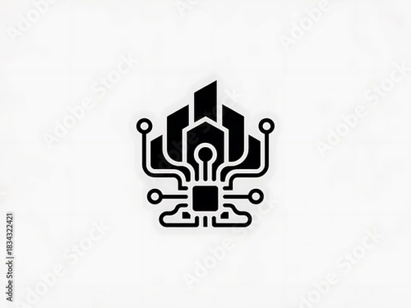 Obraz Abstract City Network Icon Featuring Building and Node Designs
