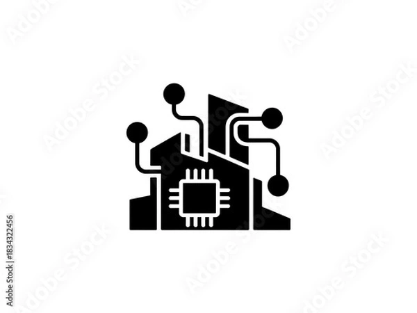 Obraz Abstract City Network Icon Featuring Building and Node Designs
