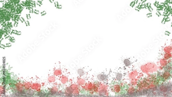 Obraz Abstract Watercolor Leaves and Colorful Paint Splatters on White Background with copy space.