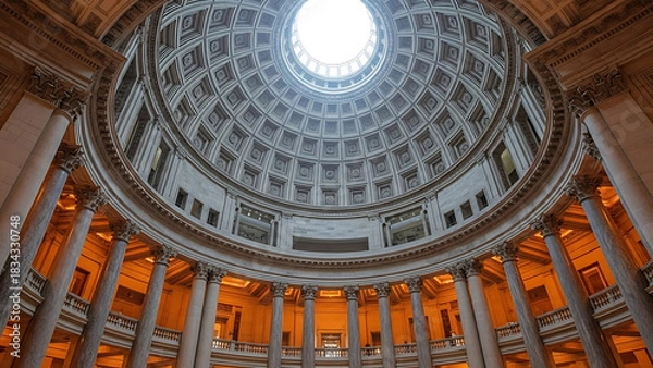 Fototapeta A breathtaking architectural masterpiece, where light gracefully illuminates the grand dome's intricate design, whisking the observer into a realm of timeless beauty and majestic structure