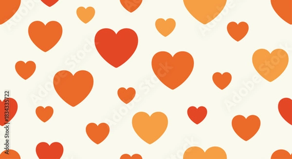 Obraz A seamless pattern of orange and red hearts on a light cream background.