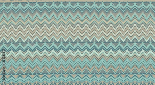 Obraz Seamless geometric chevron pattern in muted teal, beige, and gray tones.