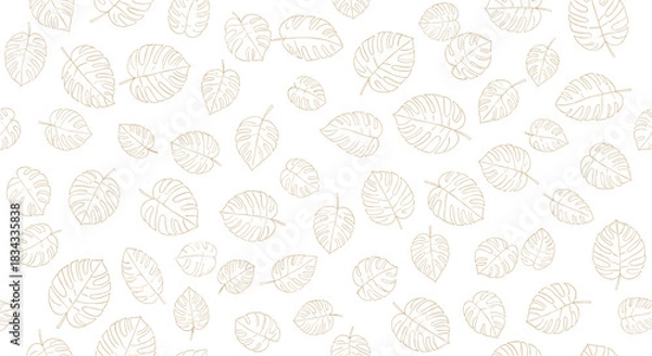 Obraz Seamless pattern of scattered light brown monstera leaves on a white background.