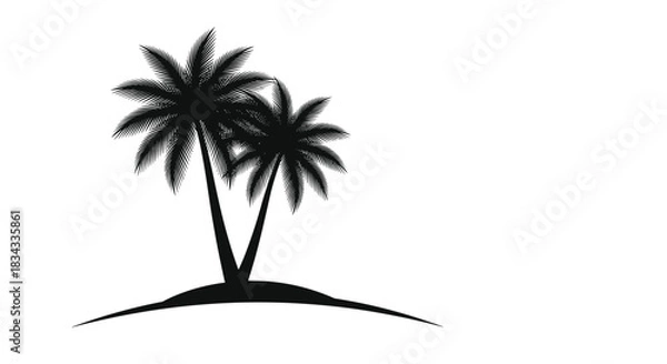 Obraz Black silhouette of two palm trees on a small island against a white background.
