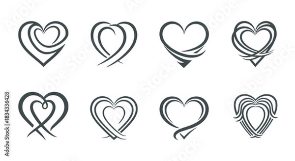 Obraz Collection of eight stylized heart designs in various abstract and interwoven forms.