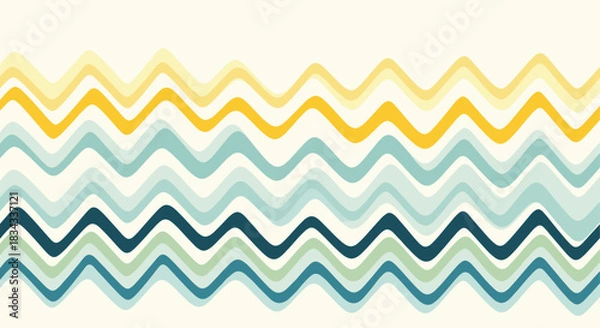 Obraz Abstract background of horizontally repeating wavy stripes in various shades of yellow, blue, and green.
