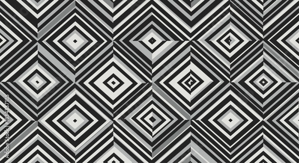 Obraz Abstract geometric pattern of black, white, and gray diamonds and stripes.