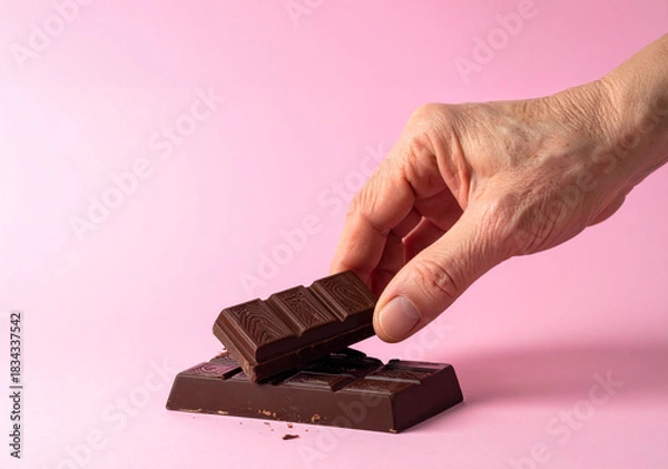 Obraz main qui prend du chocolat en tablette