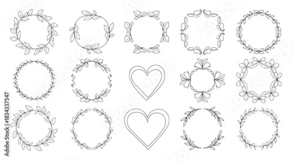 Obraz Collection of elegant decorative frames and borders with floral and heart motifs for design projects.