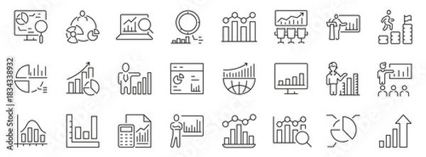 Fototapeta Statistics web line icon set. Data analysis, infographic. Editable stroke. Vector