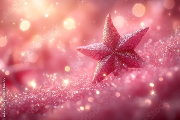 Obraz Shimmering pink star ornament nestled in glittering pink snow with sparkling bokeh background