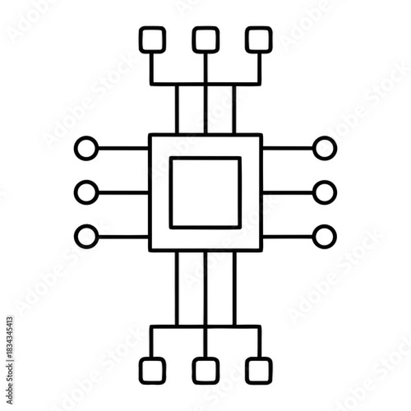 Fototapeta Edge Computing Node Outline Vector Illustration
