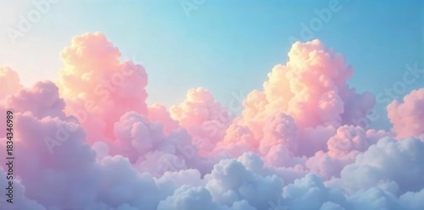 Fototapeta Soft pastel colors fill the sky, creating a dreamy cloudscape backdrop Perfect for a serene background for various projects , soft, tranquil