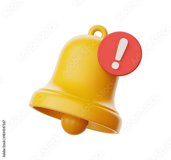 Obraz 3D Notification Bell with Exclamation Mark Icon