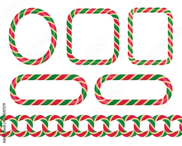 Fototapeta Candy Cane Border Christmas Frames – Square, Circle & Oval Festive Vector Designs