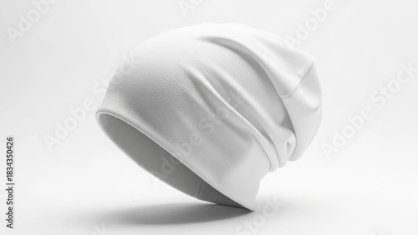 Fototapeta Plain white beanie hat on a white background clothing accessory