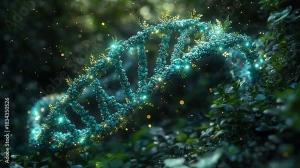 Obraz A dna helix intertwined with nature and glowing softly in a vibrant forest scene