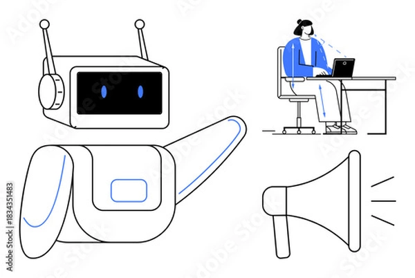 Obraz Artificial Intelligence communication. AI enhances messaging, connecting robots and humans for efficient digital interaction. Artificial Intelligence streamlines tech use. Technology, robotics