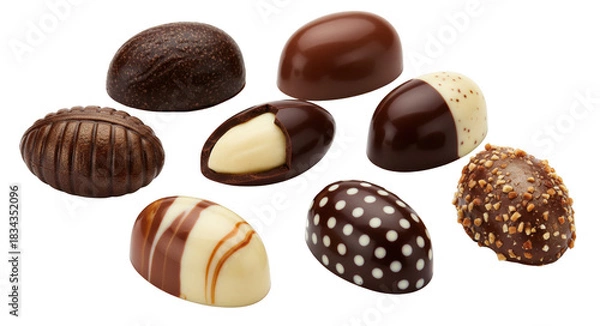 Obraz Assortment of Gourmet Chocolate Bonbons and Pralines with Varied Fillings and Coatings on a Dark Field