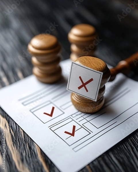 Fototapeta Legal decision with voting and gavel on document background concept idea