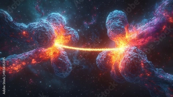 Obraz Cosmic bridge between two celestial bodies in the vast expanse of the universe space art