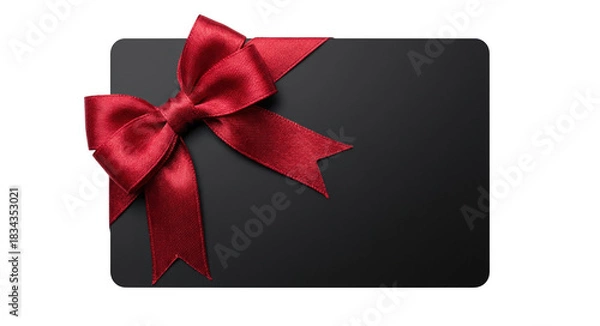 Obraz Elegant Gift Card with Shiny Red Bow on a Dark Gray Surface