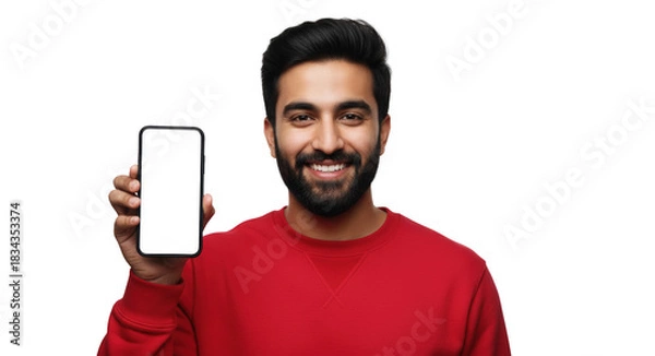 Obraz Happy Young Man Showing Blank Phone Screen