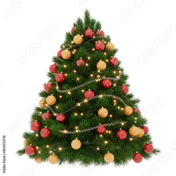 Obraz Decorated christmas tree with red and gold ornaments isolated on transparent background