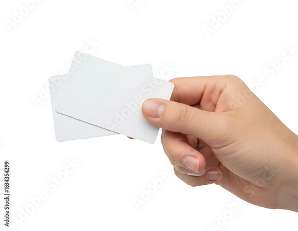 Obraz Hand holding two overlapping blank white cards for identity or business presentation