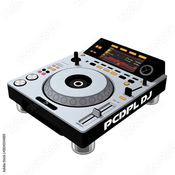 Obraz Silver dj turntable controller with black accents isolated on transparent background