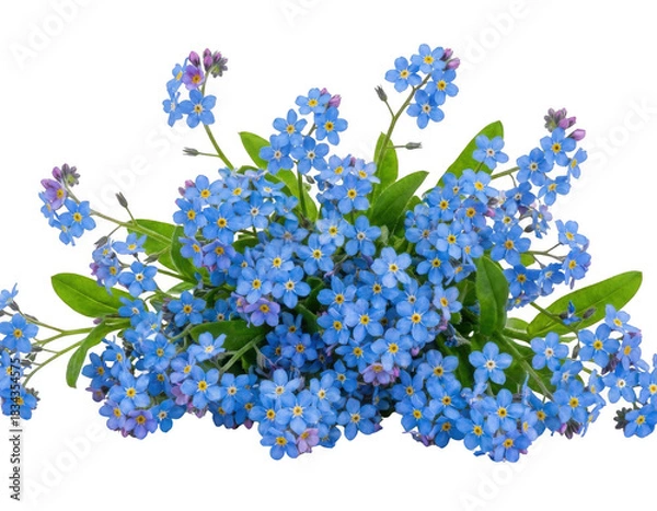 Obraz Lush cluster of small blue forget-me-not flowers with yellow centers