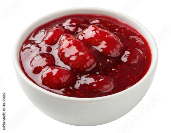 Obraz Whole Fruit Strawberry or Raspberry Compote in a Small White Serving Bowl