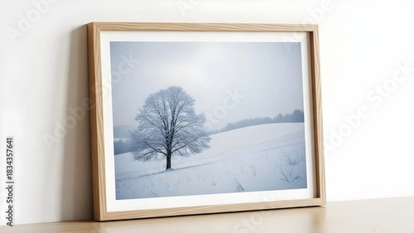 Obraz Winter landscape scene with frosted tree framed artwork for display