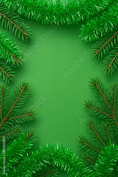 Fototapeta Christmas green background with fir branches, copy space