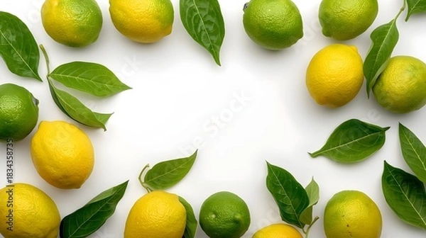 Obraz Fresh limes and lemons isolated on a white background