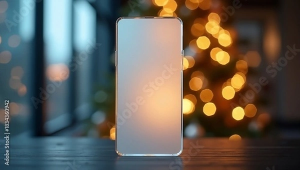 Fototapeta Smartphone mockup showing blank screen with christmas bokeh.